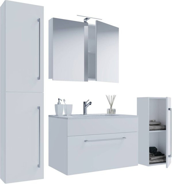 VCM Badmöbel-Set modern in Weiß mit Waschtisch, Spiegelschrank und Hochschrank, B/H/T: 60 x 150 x 46 cm - Bild 2
