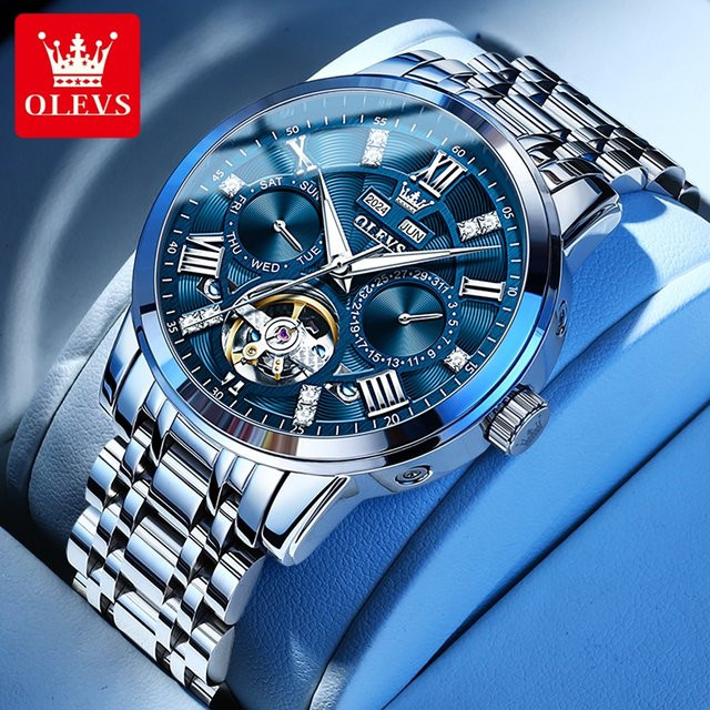 OLEVS Herrenuhr, Automatik, Edelstahl, Silber, Wochentag, Datum - Bild 1