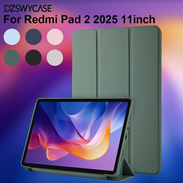 Silikonhülle für Xiaomi Redmi Pad 2 11 Zoll 2025, ultradünne dreifach faltbare Standhülle aus PU-Leder mit automatischem Schlaf- und Wachmodus in Schwarz oder Grün - Bild 1