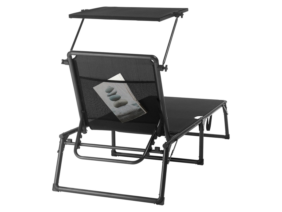 LIVARNO Alu-Dreibeinliege Houston mit Textilene-Bezug und Sonnen canopy in Schwarz - Bild 3