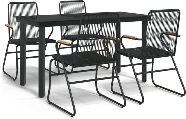 vidaXL 5-teilige Garten-Essgruppe aus schwarzem PVC-Rattan mit Glastisch und Teakholz - Bild 1