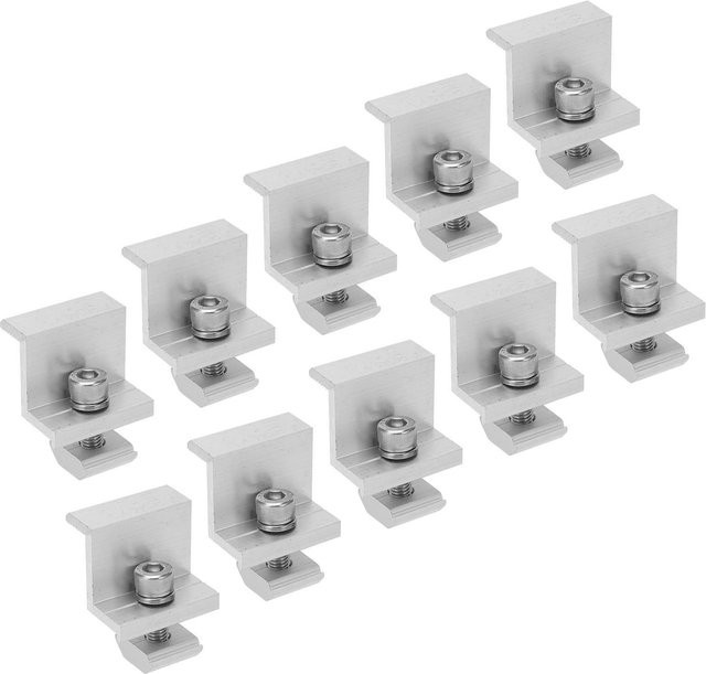 10er Set Sola Solarmontage Z-Halterung aus Aluminiumlegierung mit Pressblock und Erdungsklemmen für PV-Panels, Farbe: Weiß/Silber, 30mm - Bild 1