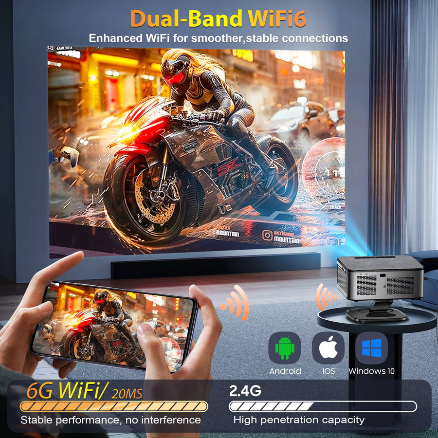 XIWBSY 4K Outdoor-Projektor mit 40000 Lumen, Smart-Projektor mit Autofokus, 8K Video Unterstützung, WiFi6 und Bluetooth 5.3 für dein Heimkino - Bild 6