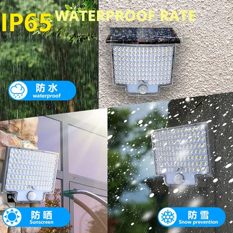 LONGRIVER Solarlampe mit 106 LED und Bewegungsmelder, wasserdichte LED Wandleuchte für Garten und Garage in Schwarz und Weiß - Bild 3