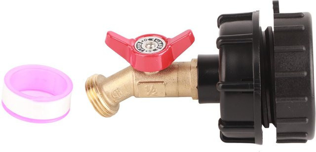TOMTOP JMS IBC Tote Adapter Tank Adapter mit Ventil und kleiner Düse aus Messing und Kunststoff, Farbe: Gold, Anschluss: 1/2 Zoll - Bild 1