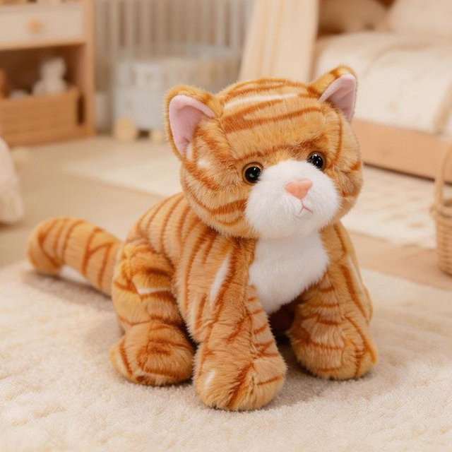 Katze Plüschtier, liegend, braun, 20cm - Bild 1