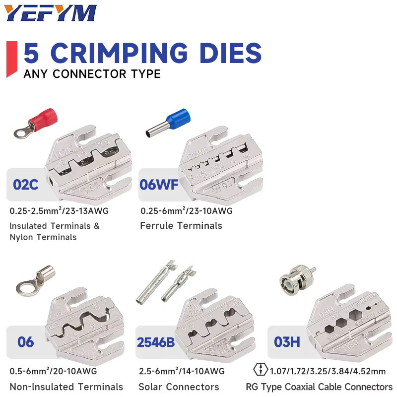 YEFYM Crimpwerkzeug-Set SN-68B mit 5 Backen für Dupont JST MOLEX Klemmen und Solar-Koax-Steckverbinder - Bild 3