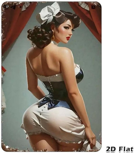 HELLOYOUNG Vintage Metall-Blechschild Pin-Up-Mädchen Wanddekoration Multicolour Breite: 20,32 cm, Höhe: 30,48 cm - Bild 1