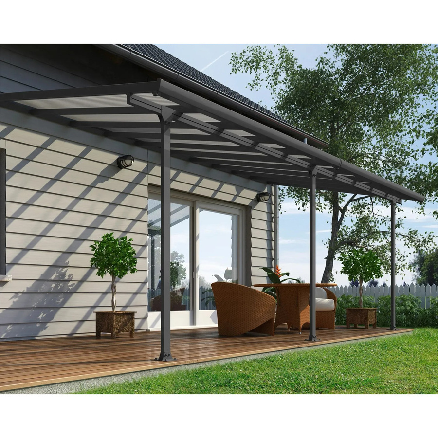 Palram Canopia Feria Terrassenüberdachung Anthrazit doppelverglast mit integrierten Regenrinnen, B: 610 cm, T: 295 cm, H: 260-305 cm - Bild 2