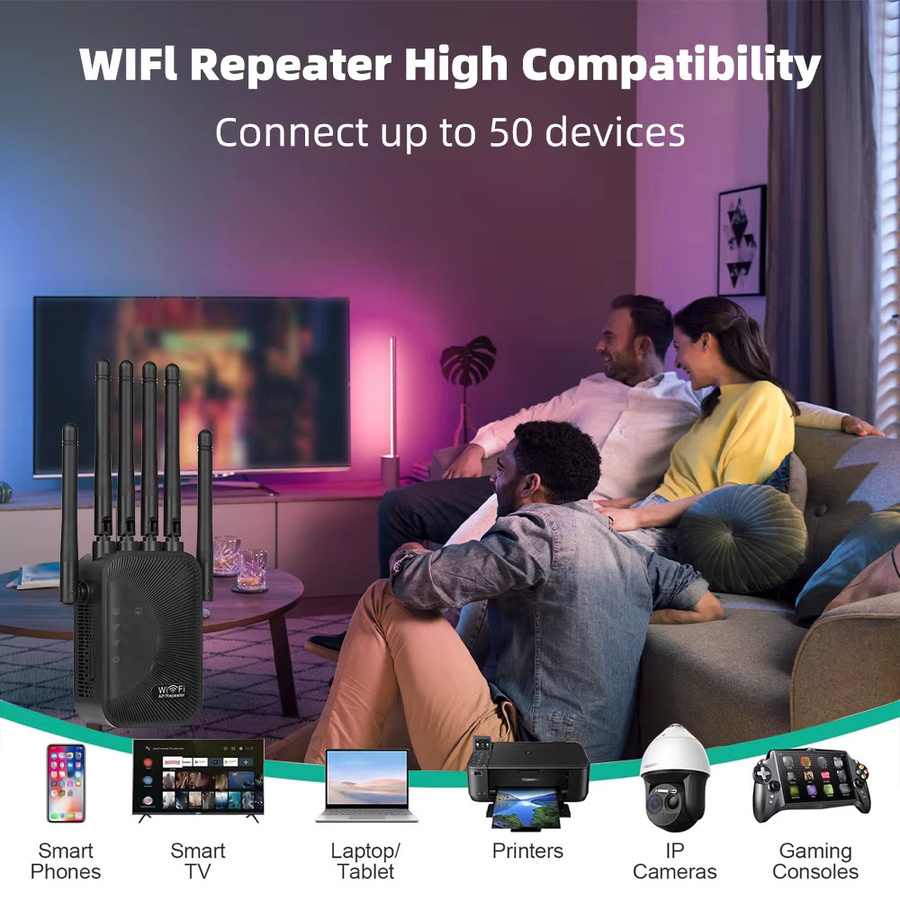 Regaton Dual-Band WLAN-Repeater 1200Mbps mit Smart Digital Display, Wi-Fi Signalverstärker in Schwarz - Bild 4