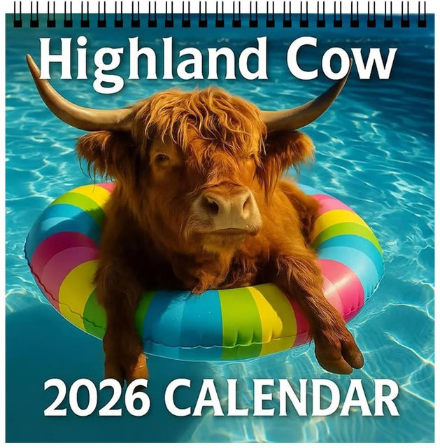 Wandkalender 2026 mit Hochlandkuh Motiv, 12 Monate Monatsplaner aus dickem Papier, Mehrfarbig - Bild 1