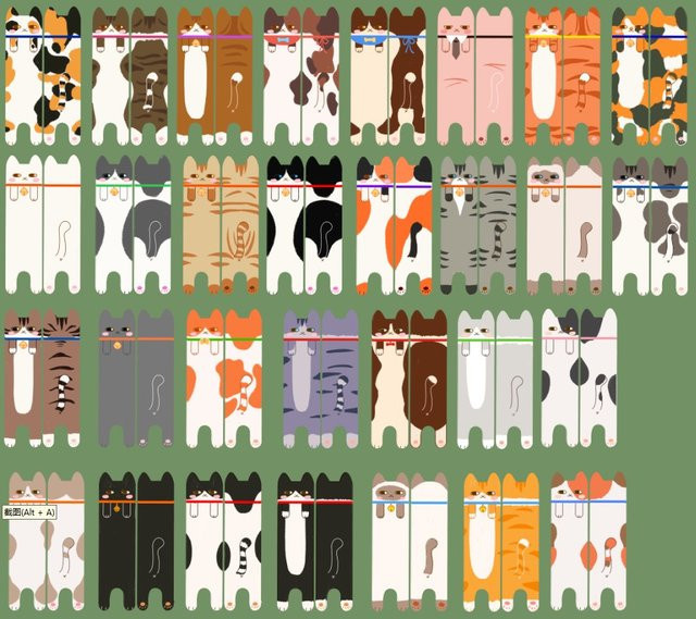 30 Stück Künstlerische Katzen Lesezeichen im Cartoon-Stil, doppelseitig bedruckte Papier-Lesezeichen, Mehrfarbig - Bild 1