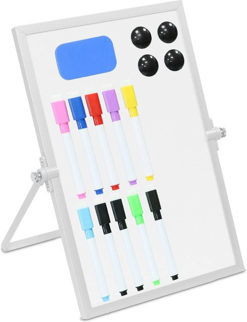 Relaxdays Magnetisches Whiteboard doppelseitig mit Memo-Halter, Weiß/Silber, B: 30 cm, T: 20 cm, H: 16 cm - Bild 1
