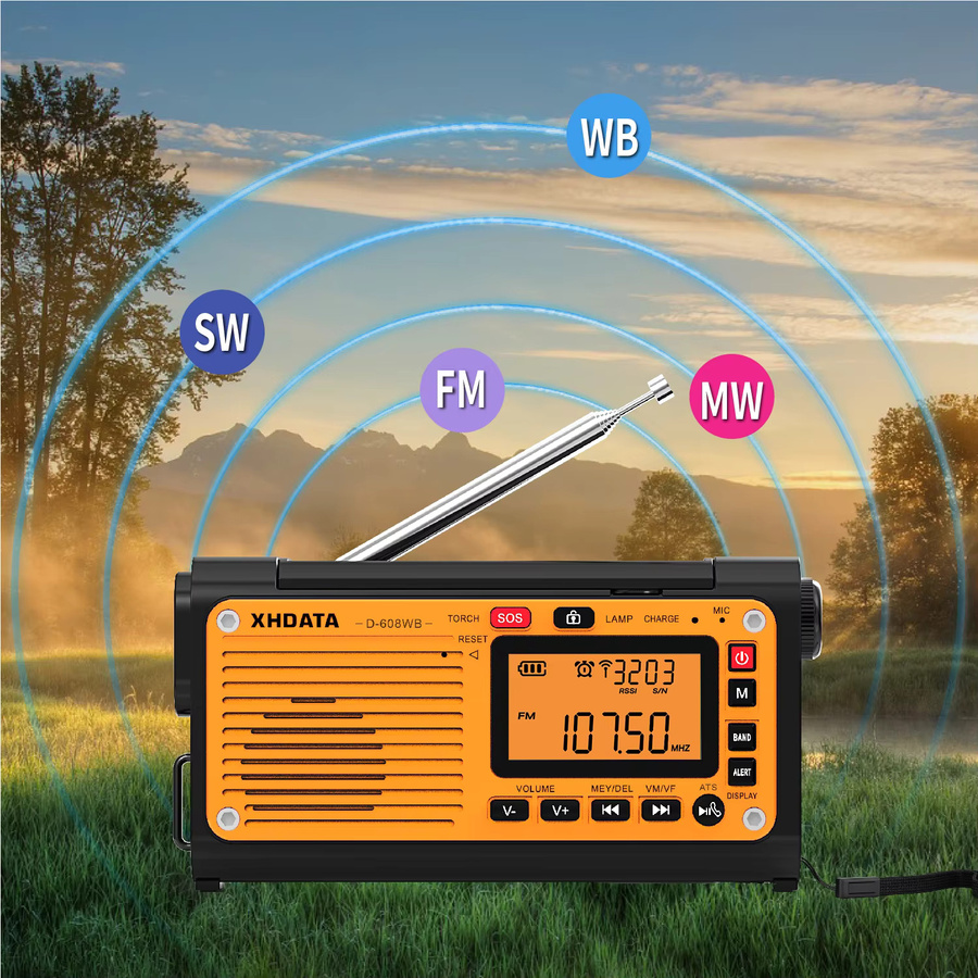 XHDATA D-608WB Notfall-Wetterradio mit Bluetooth, Kurbel und Telefonladegerät, FM/AM/SW/NOAA-Alarm, tragbares batteriebetriebenes Radio - Bild 2