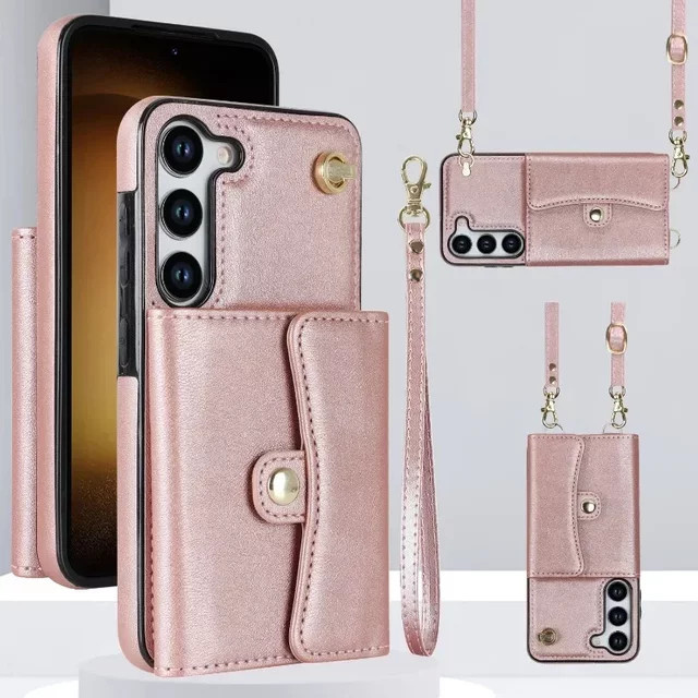 Handgelenkriemen Crossbody Handyhülle mit Brieftasche und Kartenetui für Samsung Galaxy S24 FE S25 S26 Ultra S23 S22 S21 Plus A56 A16 A15 A35 A55 A54 in Rot und Pink - Bild 1
