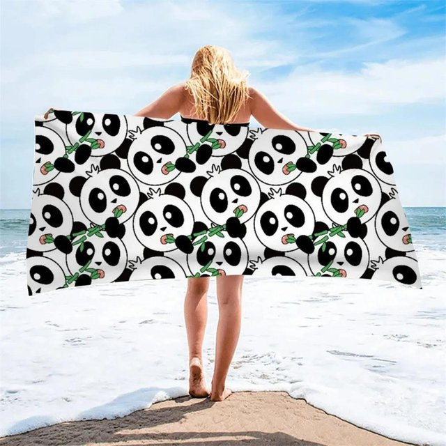 Schnelltrocknendes Mikrofaser Strandtuch mit Cartoon-Panda-Motiv von JMG Household Supplies, weich und saugfähig, Mehrfarbig, Breite: 70 cm, Höhe: 40 cm - Bild 1