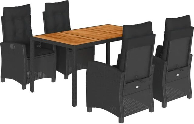 vidaXL 5-teilige Garten-Essgruppe aus Poly-Rattan mit Kissen in Schwarz - Bild 1
