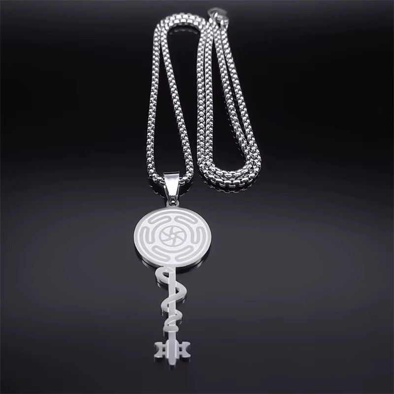 AFAWA Halskette Hexen-Hekate-Rad-Anhänger, Edelstahl, Silber, Damen - Bild 3