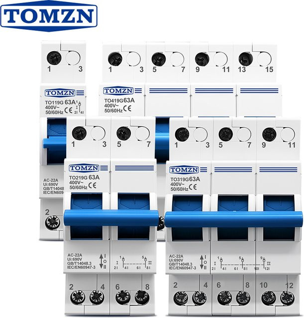 TOMZN MTS Dual Power Manueller Übertragung Trennschalter Leistungsschalter mit Verriegelung für Generator und PV - Bild 1