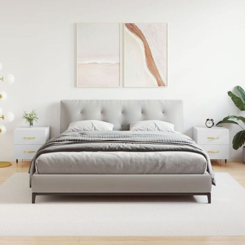 Vidaxl Set aus 2 modernen Nachttischen in Weiß aus Holzwerkstoff und Metall, B/T/H: 40 x 35 x 47,5 cm - Bild 1