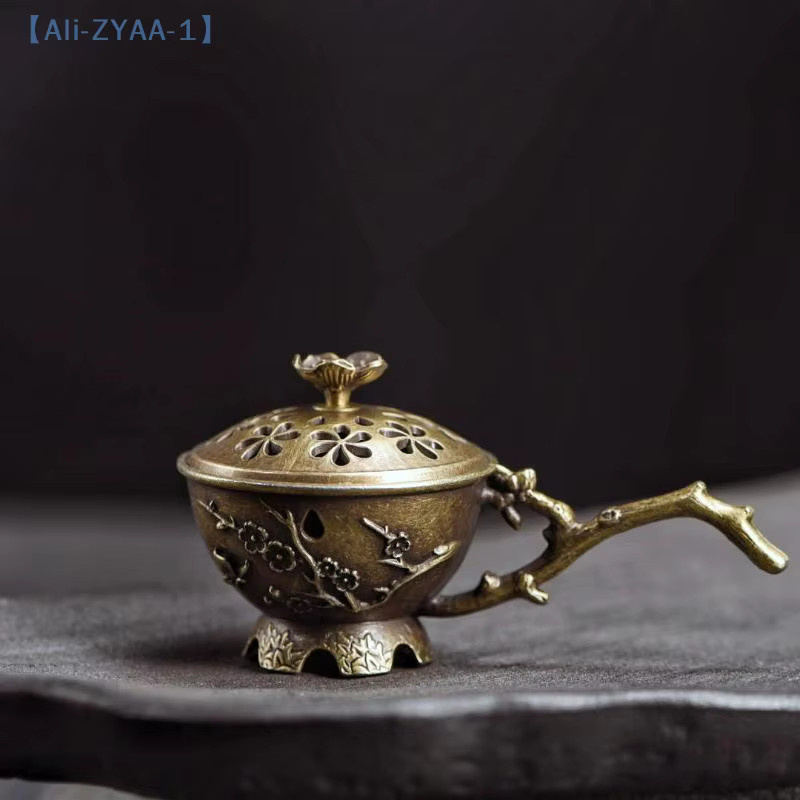 JETTING Handheld-Räucherstäbchenhalter aus Zinklegierung in Gold mit Pflaumenblüten-Design und Abdeckung im Vintage-Stil - Bild 2
