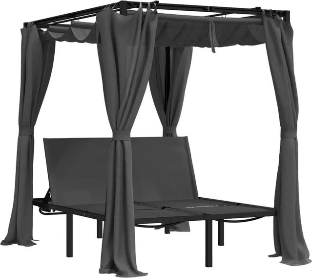vidaXL Doppel-Sonnenliege mit Baldachin und Vorhängen in Anthrazit mit verstellbarer Kopfstütze und UV-beständigem Polyester - Bild 1