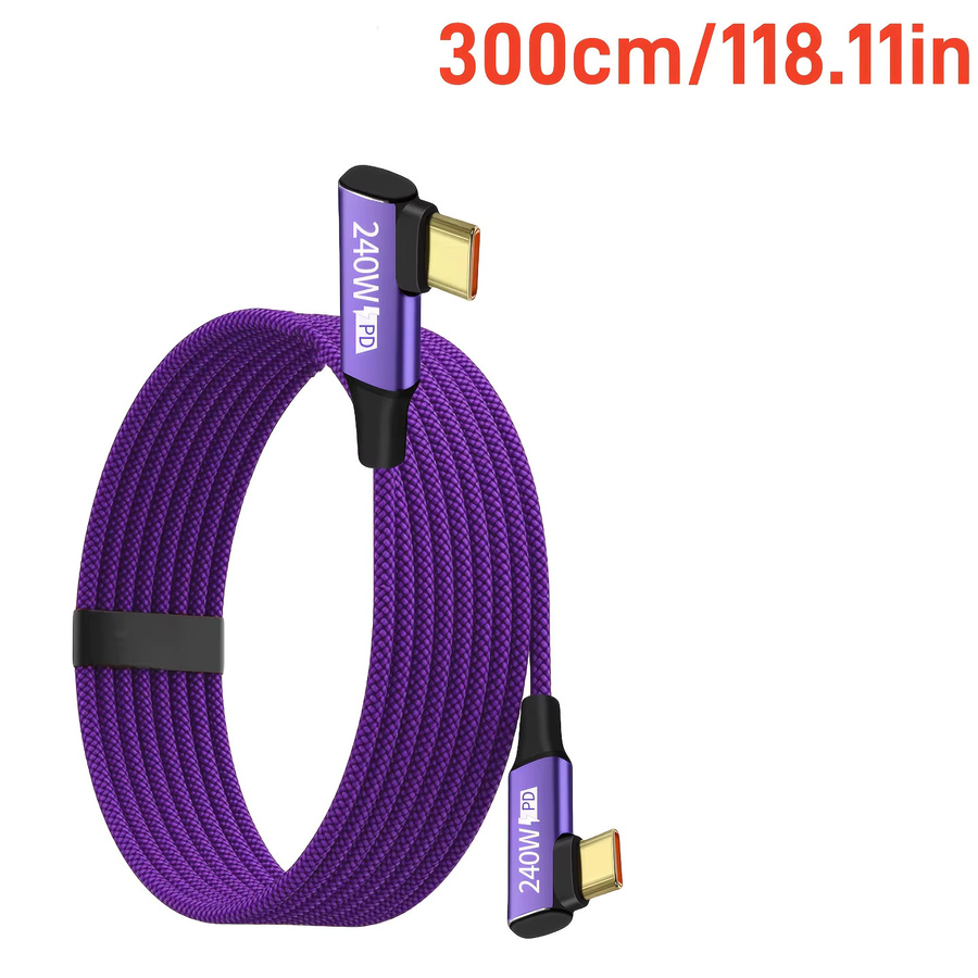 Lila USB-C auf USB-A Ladekabel mit 240 W und geflochtenem Nylon, erhältlich in 1 m, 2 m und 3 m Länge - Bild 3