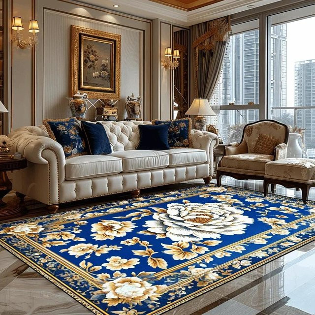 Karpetti Deluxe Teppich in Blau mit floralem Design, kurzplüschig und waschbar, B x T: 160 x 200 cm - Bild 1