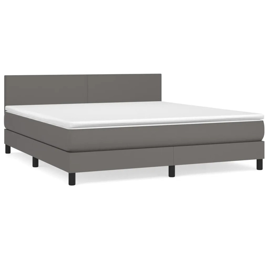 vidaXL Boxspringbett mit Matratze in Grau aus Kunstleder, Hybridbett mit Taschenfederkern, B/T: 160 x 200 cm - Bild 2