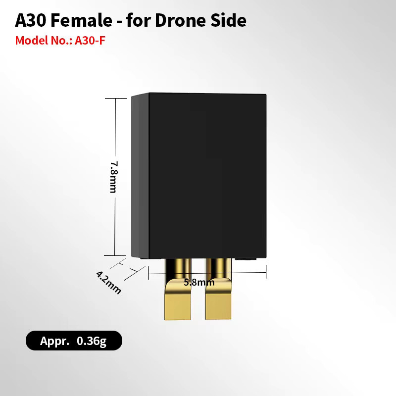 GNB BT2.0 Anschluss-Set mit männlichen und weiblichen Steckern in Schwarz für FPV 1S Whoop Drohnen DIY A30 Stecker - Bild 2