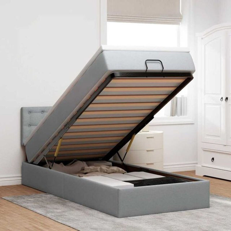 vidaxl Ottoman Polsterbett mit Matratze und LED-Beleuchtung in Hellgrau, B/T: 90 x 190 cm - Bild 1