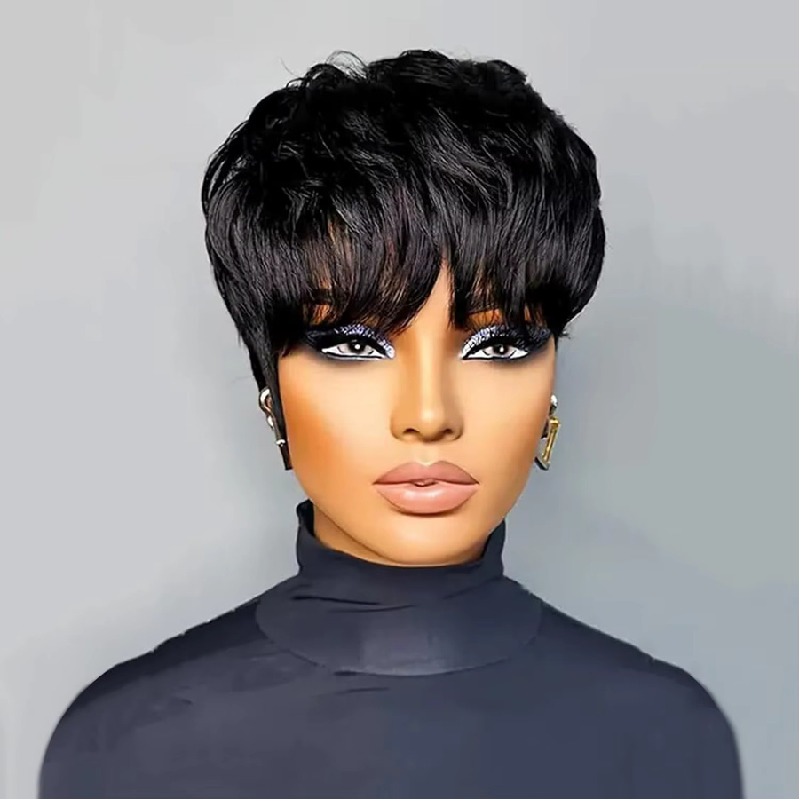 OYM HAIR Pixie-Schnitt-Perücke, schwarz, Echthaar mit Pony, Damen - Bild 2