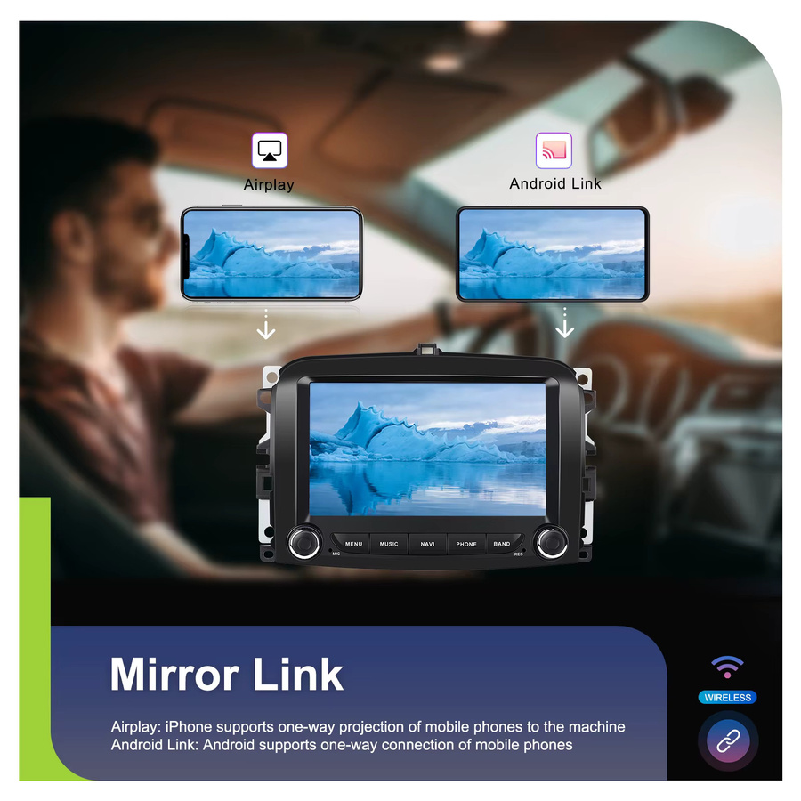 Podofo 7 Zoll Carplay Multimedia Player für FIAT 500L mit Android, GPS, WIFI und Mirrorlink in Schwarz - Bild 3