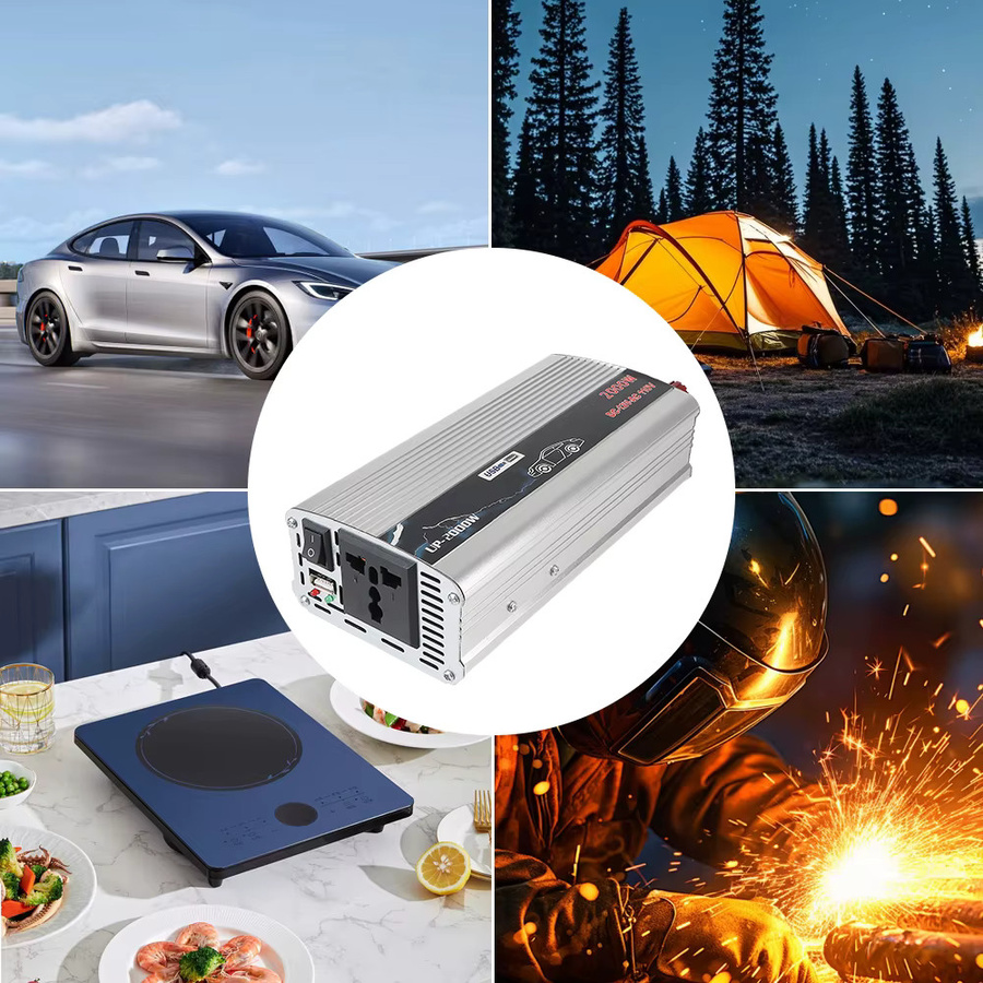 Universeller tragbarer Auto-Wechselrichter mit USB-C und DC, 2000 W Haushalts-AC-Konverter für das Fahrzeug, Farbe: Silber - Bild 3