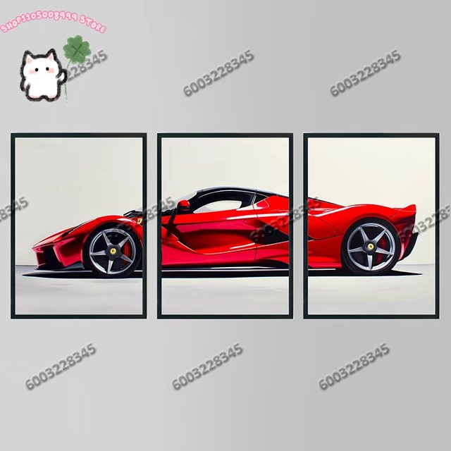 Potdemiel Supercar Poster Set aus 3 Stück, Rahmenlose Leinwandmalerei mit Sportwagen Motiven in Rot, Wandkunst für deine Zimmerdekoration - Bild 1