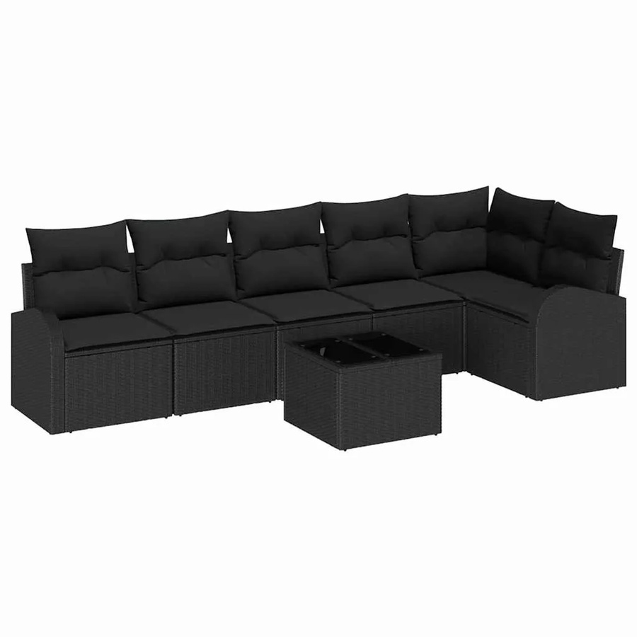 vidaXL Garten-Sofa-Set aus Poly Rattan in Schwarz mit 7 Teilen und Kissen im L-Shape Design - Bild 2