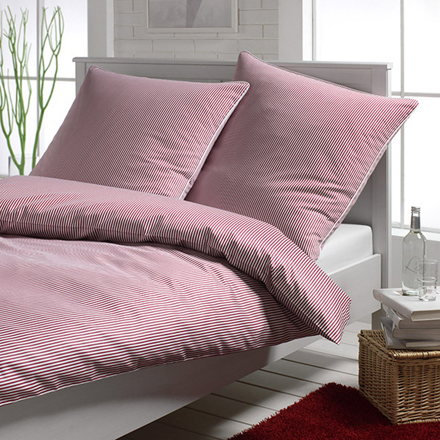 Hamburger Streifen 2460 Mako-Satin Bettwäsche Set aus Baumwolle, gestreift, Weiß/Rot, B/H: 135 x 200 cm mit Kissen 40 x 80 cm - Bild 1