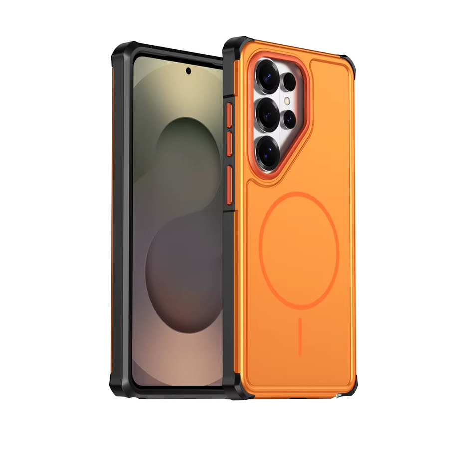 Xeber Armor Schutzhülle mit MagSafe-Magnetfunktion für Samsung Galaxy S26 Ultra S25 Edge S24 S23 Plus S24 FE in Silber und Orange - Bild 7