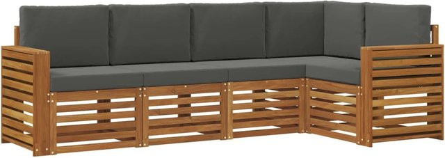 vidaXL Sofagarnitur 5-teilig aus Massivholz Akazie in Natur und Anthrazit mit L-Form und Sitzkissen - Bild 1