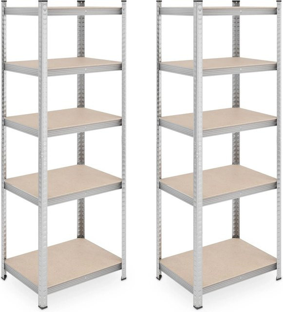Relaxdays Schwerlastregal 2er Set aus Stahl und MDF in Silber, 5 Ebenen, Höhe: 180 cm, Breite: 60 cm, Tiefe: 45 cm - Bild 1