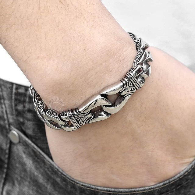 Allbestart Herrenarmband Edelstahl, Curb Cuban Link, 20cm, beige - Bild 1