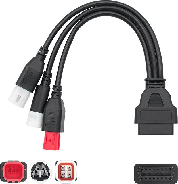 JFIND 3 in 1 Motorrad OBD2 Adapter Kabel für Yamaha 3pin 4pin und Honda 6pin zu OBD2 16PIN Diagnose Stecker Verlängerungskabel in Rot und Schwarz - Bild 1