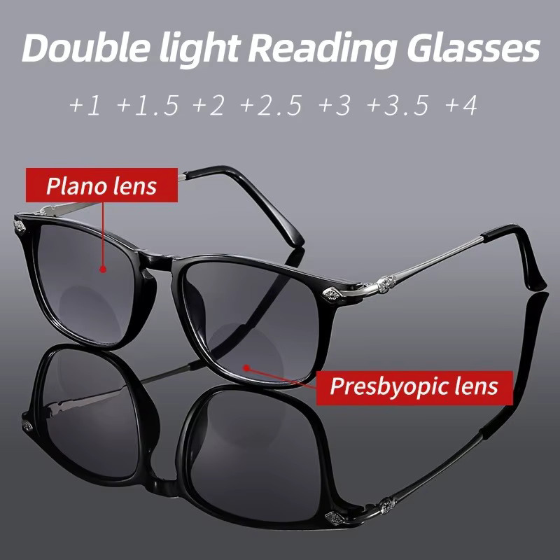 Retro bifokale Lesebrille, Unisex, Vollrand, quadratisch, schwarz - Bild 2