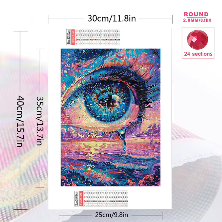 EverShine Diamant-Stickerei Porträtgemälde Auge Meeresbild in Multicolour, Vollquadratische Stickerei als handgefertigtes Geschenk, B/H: 30 x 30 cm - Bild 2