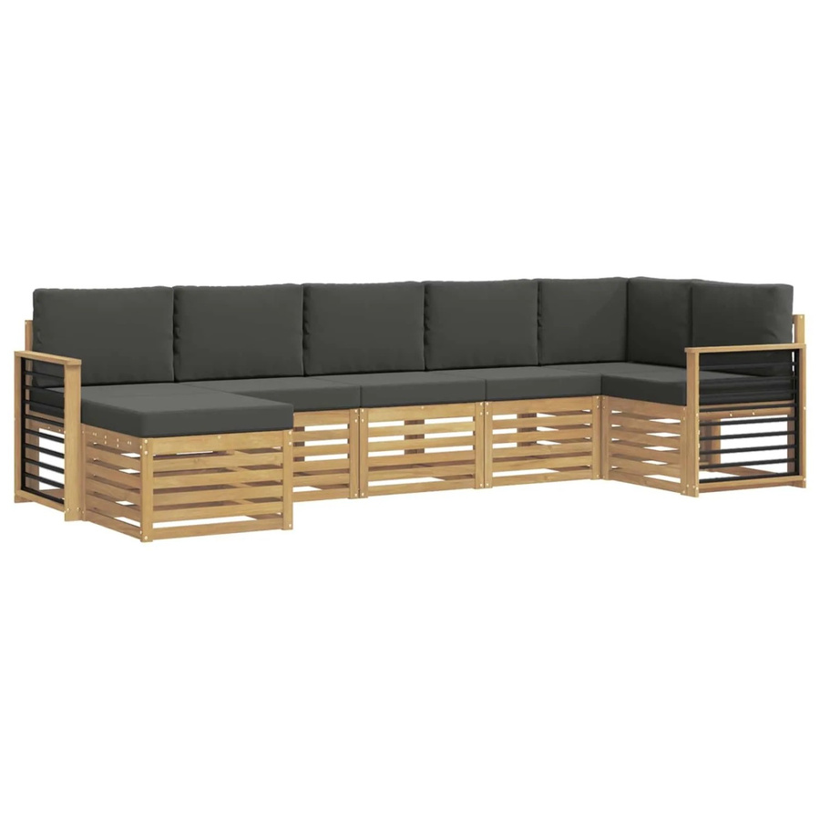 vidaXL Outdoor-Sofagarnitur 7-teilig in L-Form aus Akazienholz mit Polstern in Weiß und Anthrazit - Bild 2