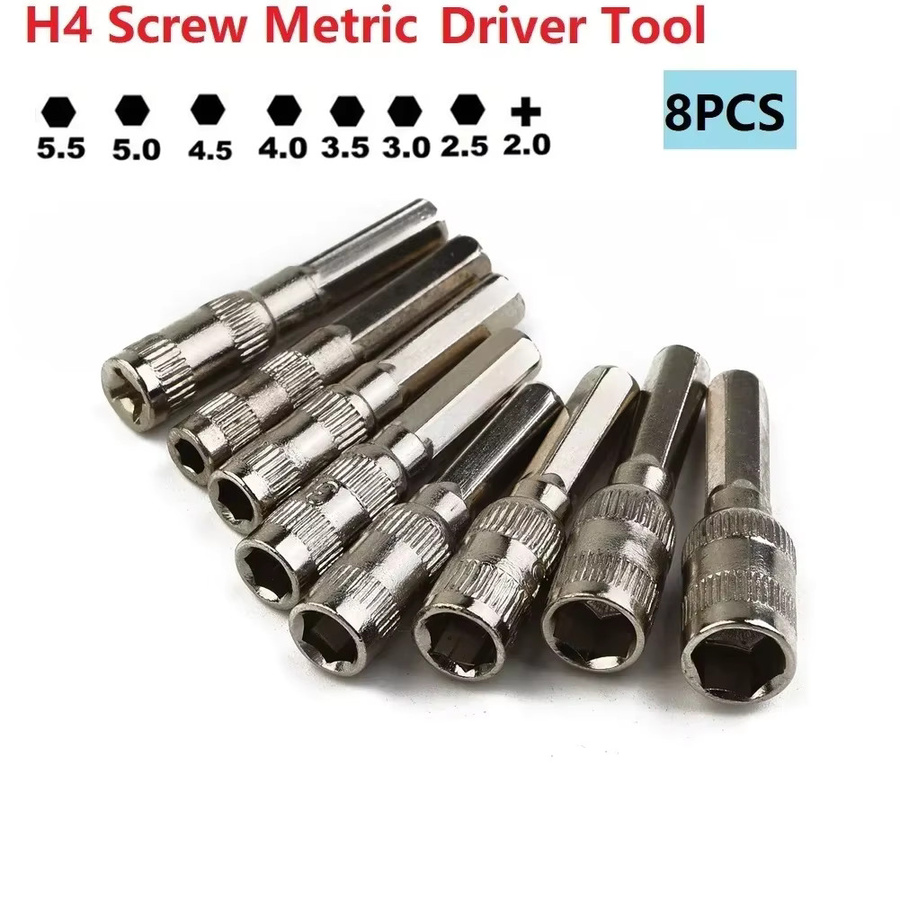 8er Set H4 Innensechskant-Schraubendreher Bits mit 5,5 mm Sechskantschaft in Silber - Bild 2