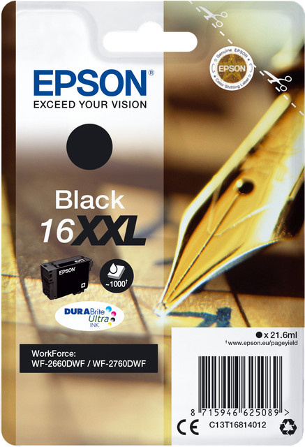 Epson Original Druckerpatrone T1681 XXL Schwarz C13T16814012 für WorkForce WF-2660DWF und WF-2760DWF - Bild 1
