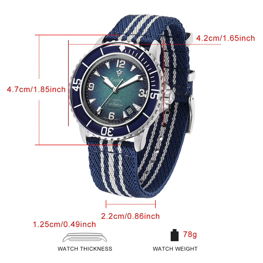 CADISEN Armbanduhr Automatik, Edelstahl, Textil/NATO, Herren - Bild 4