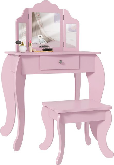 HOMCOM Kinderschminktisch mit Hocker und verstellbarem Spiegel in Rosa für Mädchen von 3-6 Jahren - Bild 1