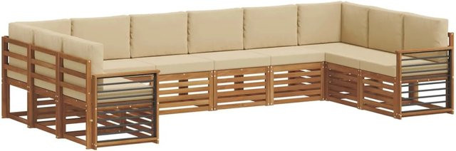 vidaXL Sofagarnitur 10-teilig in U-Form aus Massivholz Akazie, Farbe Natur-Beige, modern mit Sitz- und Rückenkissen - Bild 1